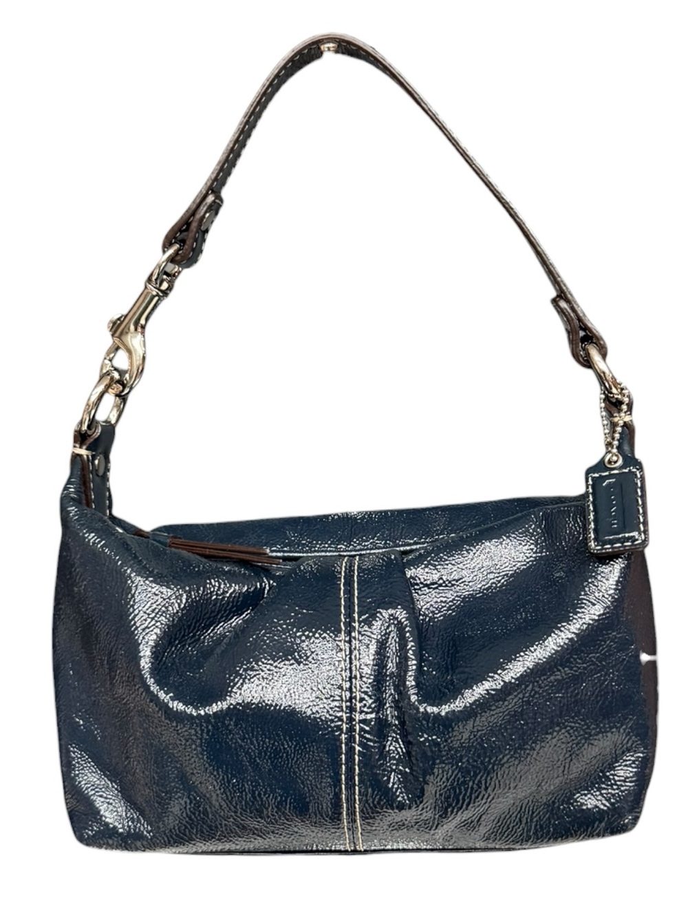 Vintage Coach Blue Patent Leather Mini Hobo Shoulder Bag Silver Hardware Y2K